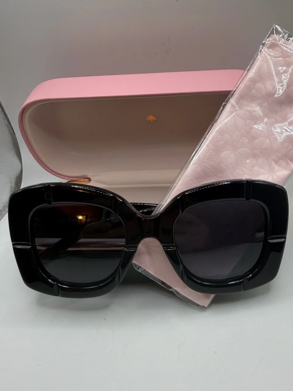 Black Oversized Square Sunglasses with Pink Case. Kate spade. Brand new